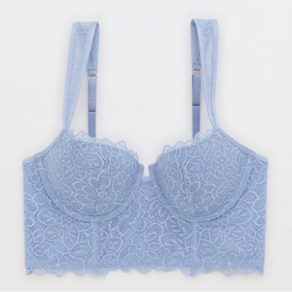 aerie Lace Longline Balconette Bra in Light Blue